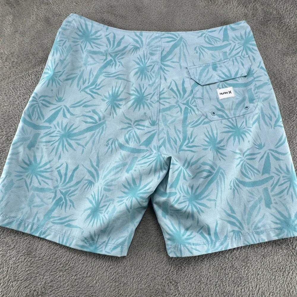 Hurley Board Shorts Mens 36 Blue Excellent Tropical Palm Leaf Print‎ Swim Trunks